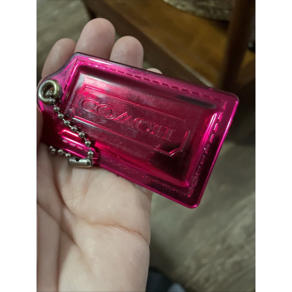 COACH Poppy 3.5” Mirrored Pink  Acrylic Plastic Key Bag Charm XL Hangtag